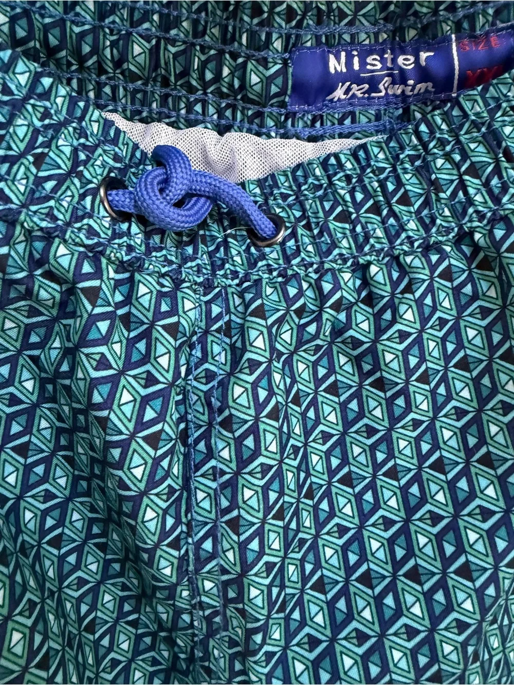 Mr.Swim Teal and Navy Geometric Swim Shorts